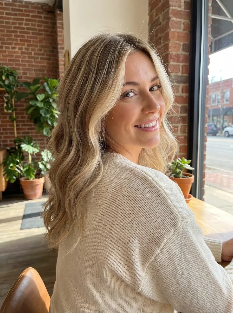 Long Layered Waves with Sun-Kissed Blonde Highlights